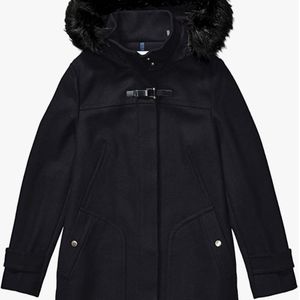 Cole Haan Faux-Fur-Trim Hooded Coat, Black, Size 2